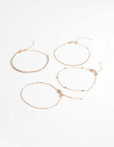 Anklets: Rose Gold Diamante Twist Bracelet & Anklet 4-Pack Set