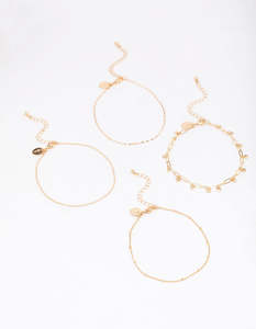 Anklets: Gold Mixed Chain Anklet 4-Pack
