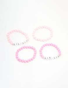 Kids Pink Beaded Little Sis Big Sis Bracelets 4-Pack