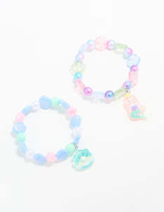 Kids Beaded Mermaid & Shell Stretch Bracelets 2-Pack