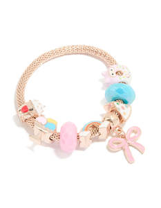 Kids Bracelets: Kids Rose Gold Diamante & Bow Charm Bracelet