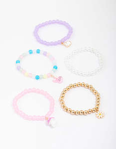 Kids Easter Bunny Flower Stretch Beaded Bracelets 5-Pack