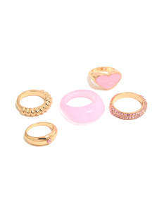 Pink: Gold Pink Acrylic & Diamante Rings 5-Pack