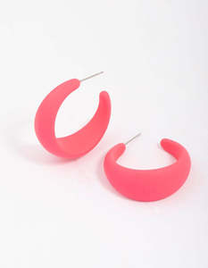 Pink: Pink Rubber Wide Hoop Earrings