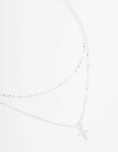 Layered Necklaces: Silver Plated Cubic Zirconia Fine Cross Necklace 2-Pack