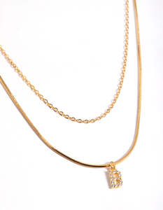 Gold Plated Diamante Letter B Layered Necklace