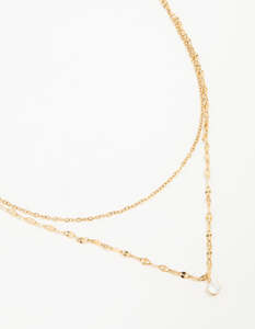 Layered Necklaces: Waterproof Gold Plated Stainless Steel Cubic Zirconia Dainty Layered Necklace