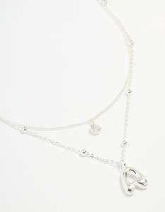 Silver Plated Cubic Zirconia & Bubble Letter A Layered Necklace