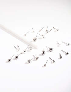 Black Earrings: Silver Diamante Tiny Graduated Black Earrings 12-Pack