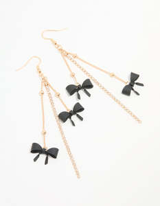 Black Earrings: Gold Black Bow Chain Drop Earrings