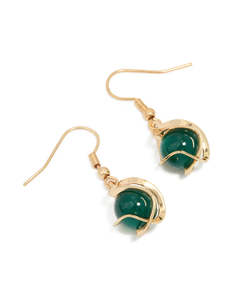 Black Earrings: Gold Black Beaded Wire Wrapped Drop Earrings