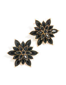 Black Earrings: Gold Black Diamante Marquise Flower Stud Earrings