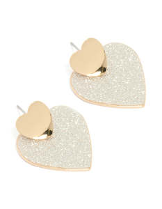 Gold Glitter Heart Paper Drop Earrings