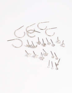 Silver Celestial Heart Stud Earring 12-Pack