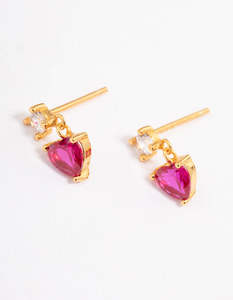 Heart Earrings: Gold Plated Sterling Silver Cubic Zirconia Claw Heart Drop Earrings