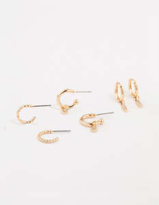 Heart Earrings: Gold Cubic Zirconia Heart & Twisted Huggie Earrings 3-Pack