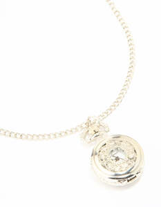 Watches: Silver Vintage Pocket Watch Necklace