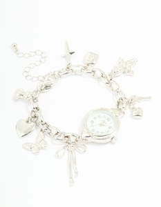 Watches: Silver Watch & Bow Charm Bracelet