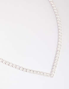 Bridal Party: Silver Cubic Zirconia Cup Chain Pointed Tennis Necklace