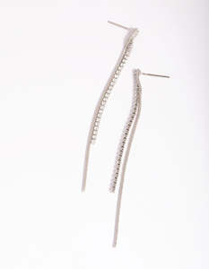 Silver Cubic Zirconia Chain Drop Earrings