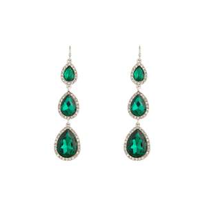 Silver Green Graduated Teardrop Diamante Earrings