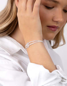 Bridal Party: Cubic Zirconia Cupchain Flower Toggle Bracelet