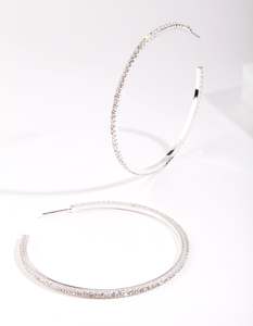 Bridal Party: Silver Oversized Diamante Hoop Earrings