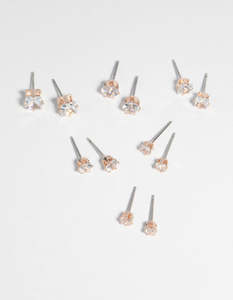 Bridal Party: Rose Gold Cubic Zirconia Earring 6-Pack