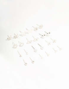 Stud Earrings: Silver Butterfly & Mixed Style Stud Earrings 12-Pack