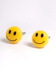 Yellow: Yellow Smiley Stud Earrings