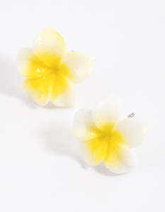 Yellow Large Frangipani Stud Earrings