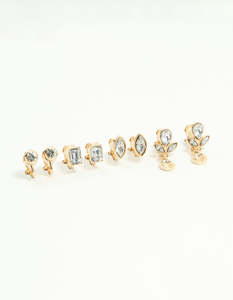 Clip On Earrings: Gold Diamante Mixed Shape Clip-On Earrings 4-Pack