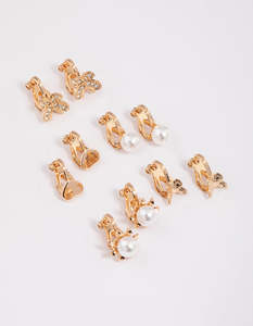 Clip On Earrings: Gold Pretty Motif Clip On Earrings 5-Pack