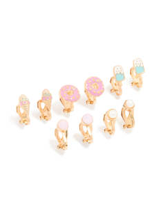 Clip On Earrings: Gold Sweet Treats Clip-On Earrings 5-Pack