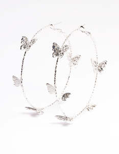 Silver Earrings: Silver Butterfly Hoop Earrings