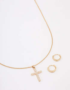 Jewelry Sets: Gold Plated Diamante Cross Jewellery Set