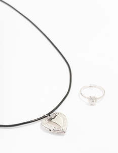 Jewelry Sets: Silver Heart Locket Jewellery Set