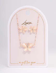 Rose Gold Cateye Butterfly Jewellery Set