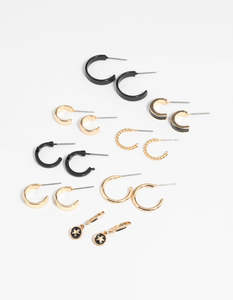 Celestial Earrings: Gold Star Hoop Earring 8-Pack