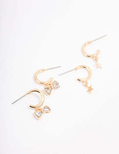 Celestial Earrings: Gold Diamante Bow & Star Hoop Earring Pack