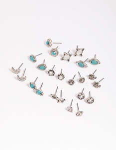 Celestial Earrings: Antique Silver Moon Stud Earring 12-Pack