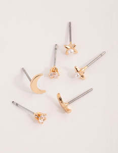 Celestial Earrings: Gold Crescent Moon Pearl Earrings