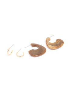 Brown: Gold & Brown Acrylic Hoop Earrings 2-Pack