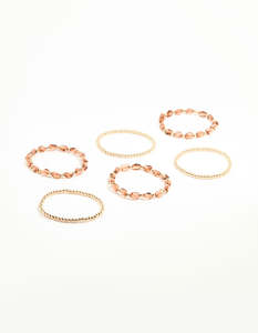 Gold Brown Beaded Stretch Bracelets 6-Pack