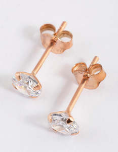 Rose Gold Plated: Rose Gold Plated Sterling Silver Cubic Zirconia Stud Earrings
