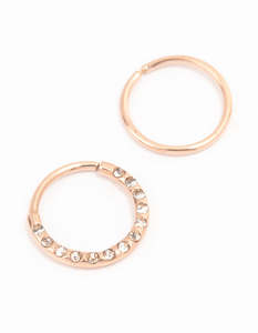 Rose Gold Plated: Rose Gold Plated Surgical Steel Textured Nose Rings 2-Pack