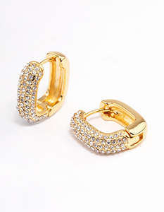 Boutique Collection: Gold Plated Square Pave Hoop Earrings