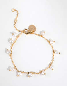 Gold Plated Freshwater Pearl Droplet Charm Bracelet