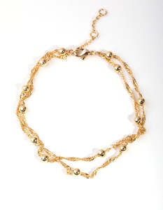 Gold Plated Double Chain & Ball Bracelet