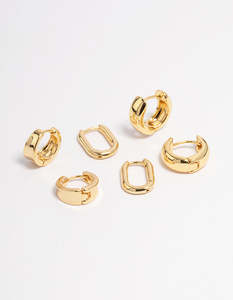 Boutique Collection: Gold Plated Basic Huggie Earrings 6-Pack
